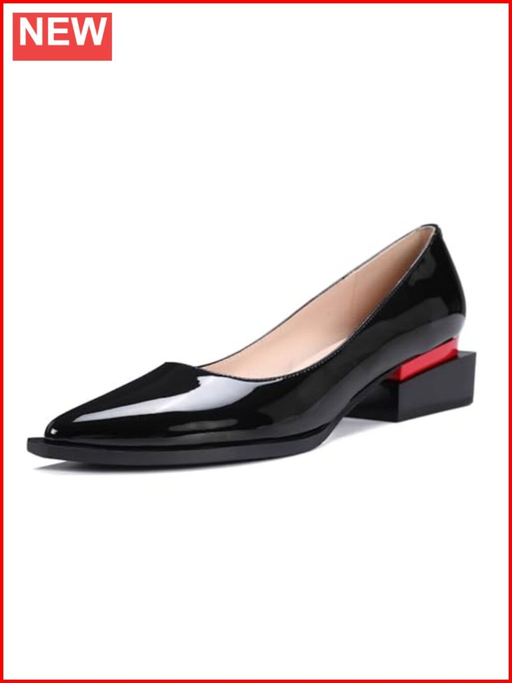 Patent Faux Leather Chunky Low Heel Pumps with Arch Support Block Heels for